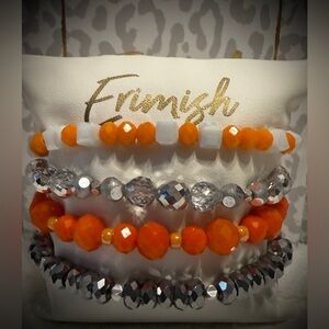 New ERIMISH Bracelets - 4 pc Stack - Orange, White & Silver